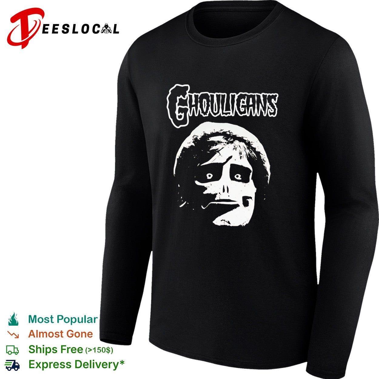 Ghouligans classic horror punk skull face white typography shirt