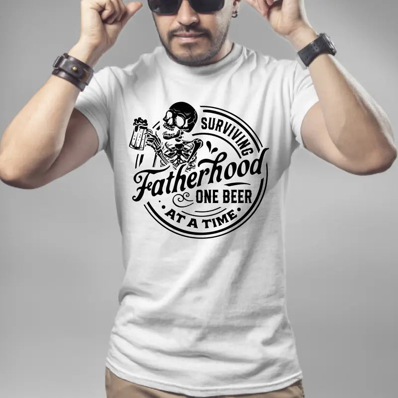 Gift For Cool Fathers, Funny Fathers Day Gift,Surviving Fatherhood One Beer At A Time Shirt, First Fathers Day Shirt,...