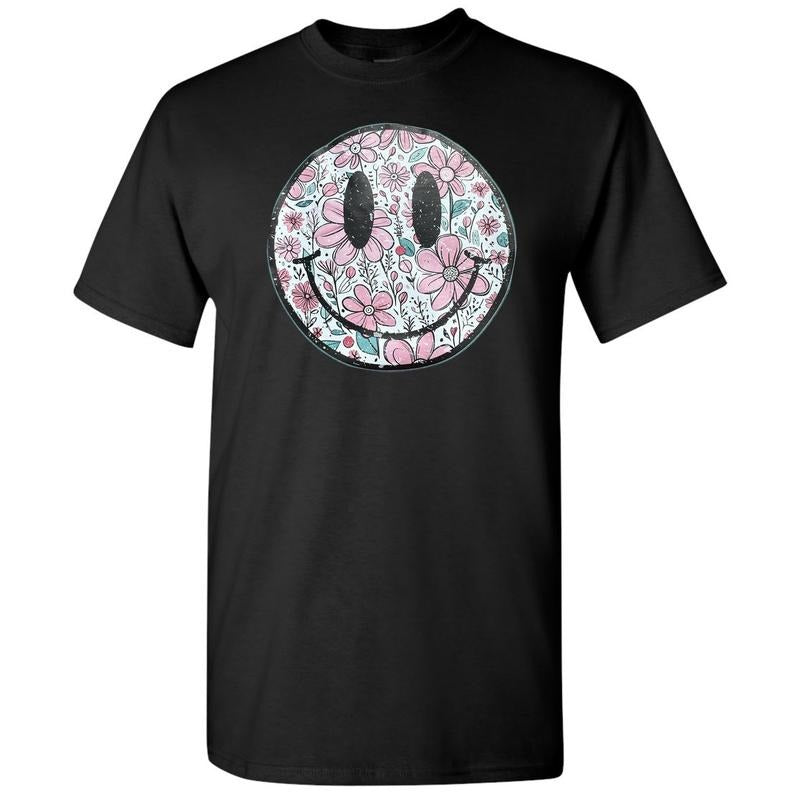 Gildan - Muted Florals Happy Face T-Shirt 'NLB' Hoodie Sweatshirt | PrintMintTees.com