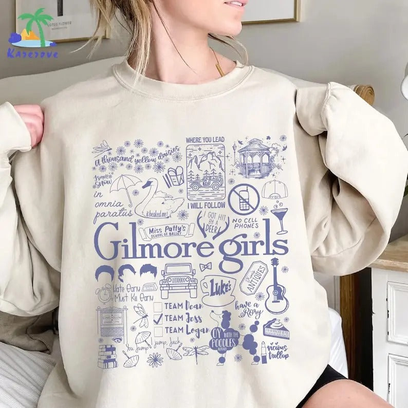 Gilmore Girls Doodle Art Stars Hollow Sweatshirt Crewneck Comfort Shirt Hoodie | PrintMintTees.com