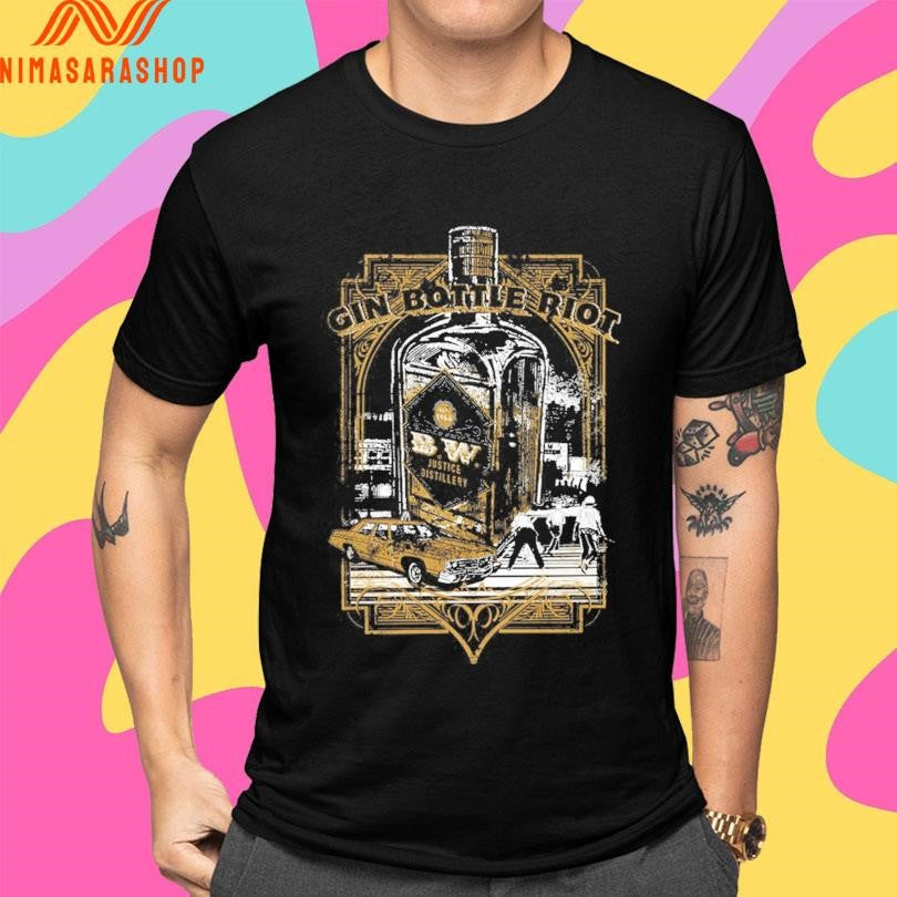 Gin Bottle Riot Justice Distillery Shirts