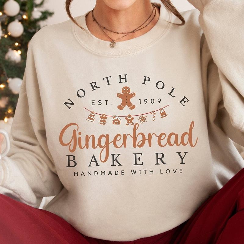 Gingerbread Bakery Christmas Crewneck Sweatshirt, Hoodie, T-shirt, Cute Christmas Gifts | PrintMintTees.com