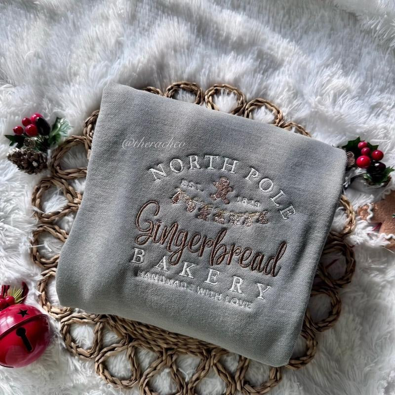 Gingerbread Bakery Embroidered Sweatshirt Comfort Colors Sweatshirt Christmas Sweatshirt T-Shirts, Hoodie | PrintMintTees.com