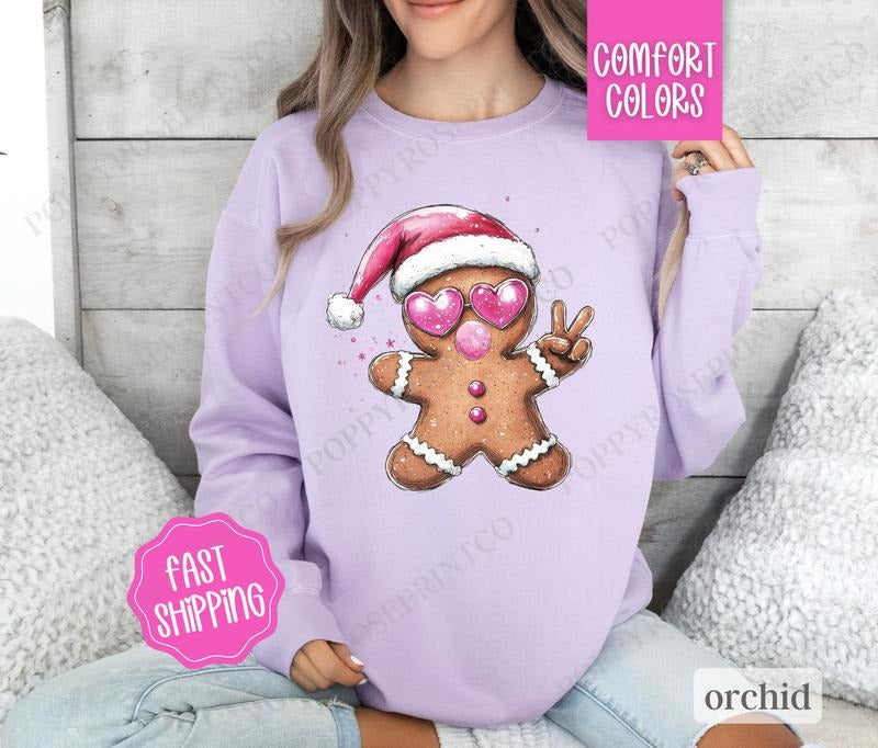 Gingerbread Bubble Sweatshirt Comfort Colors, Preppy Christmas Sweater,  Womens Holiday Crewneck Shirt Hoodie