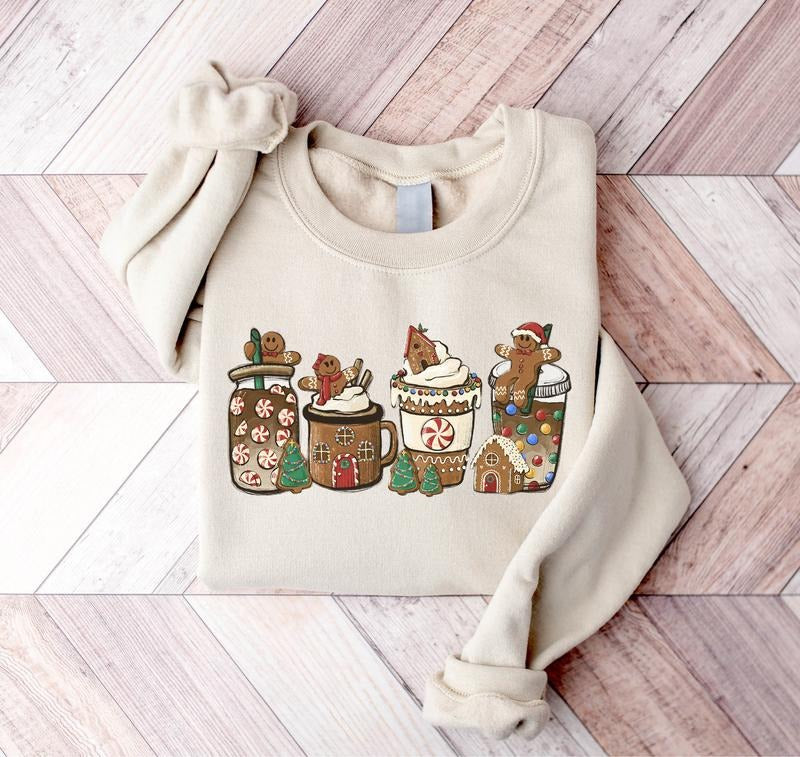 Gingerbread Christmas Coffee Cookies Sweatshirt, Cute Gingerbread Christmas Shirt, Coffee Christmas, Coffee Lover, Winter...