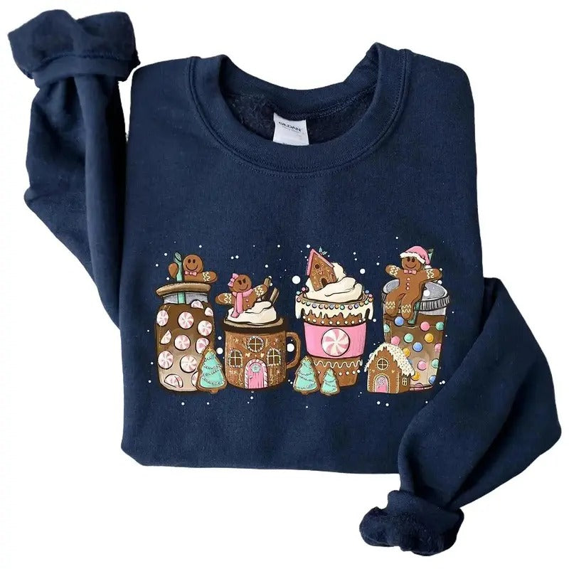 Gingerbread Christmas Coffee Shirt, Christmas coffee Sweatshirt, women Holiday sweater, Xmas Tee, Coffee Lover gift,...