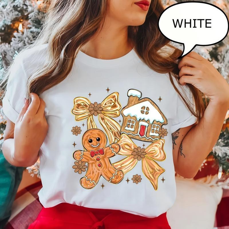 Gingerbread Christmas T-Shirt, Coquette Bow Shirt, Gingerbread Home Shirt, Christmas Cookie Shirt, Gingerbread Cookie Tee...
