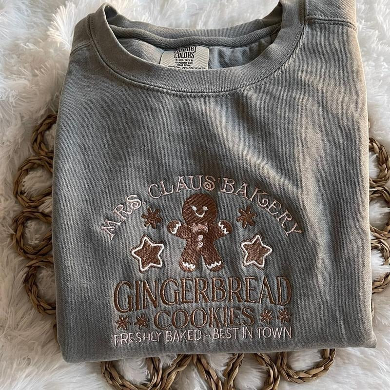 Gingerbread Embroidered Sweatshirt Comfort Colors Sweatshirt Christmas Sweatshirt Shirt Hoodie | PrintMintTees.com