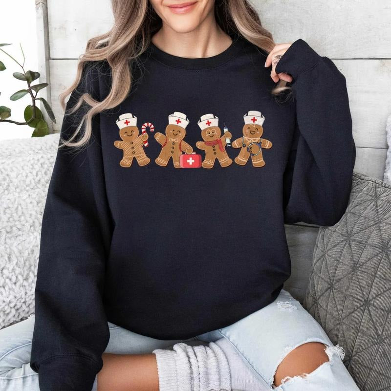 Gingerbread Nurse Christmas Sweatshirt, Cute Nurse Holiday T-Shirt, Christmas Nurse Crew Shirt, Nurse Team Gift, Festive...