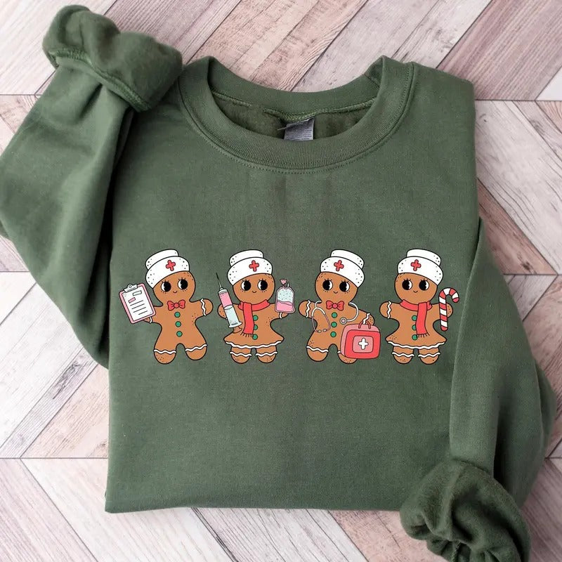 Gingerbread Nurse Christmas Sweatshirt, Retro Nurse Christmas Sweater, Merry Christmas Shirt, Gift For Nurse, School...