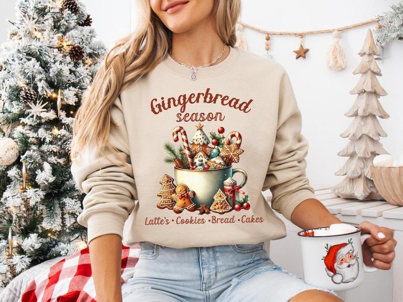 Gingerbread Season Sweatshirt, Christmas Crew Neck, Gingerbread Latte Shirt, Cozy Holiday Sweater, Cute Festive...