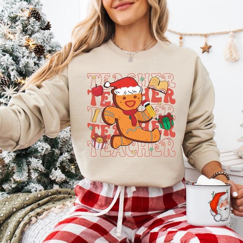 Gingerbread Teacher Christmas Sweatshirt, Santa's Favorite Teacher T-shirt, Very Merry Teacher Tee, Teacher Christmas...