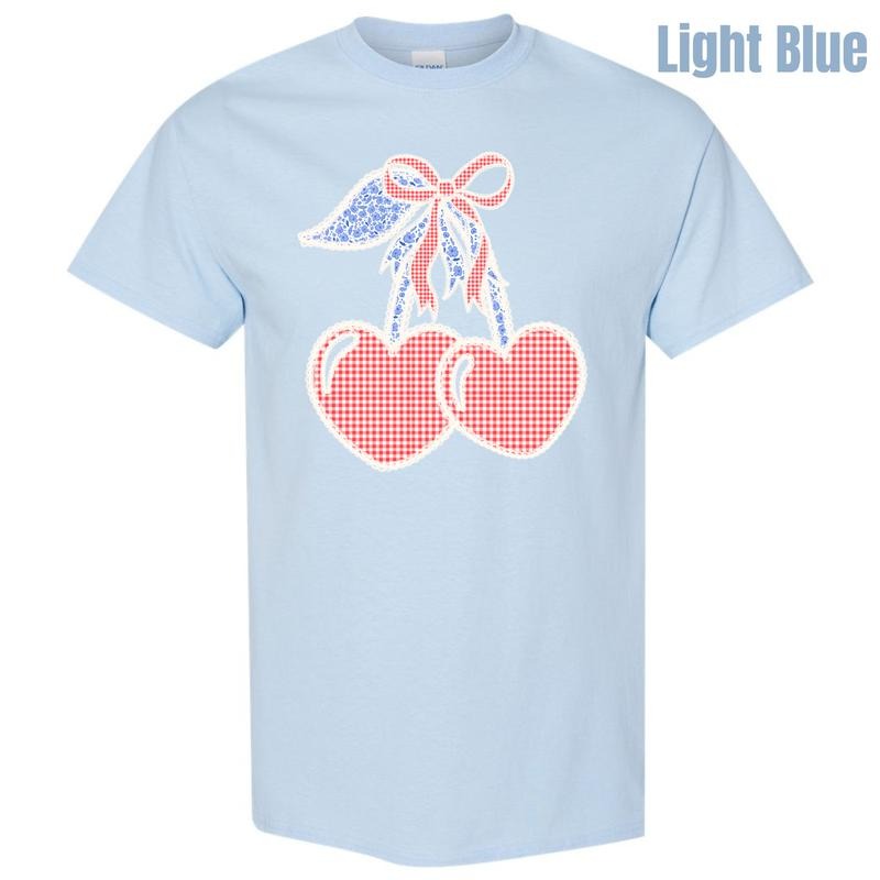 Gingham Heart Cherries Gildan Short Sleeve T-Shirt 'NLB' Hoodie Sweatshirt | PrintMintTees.com