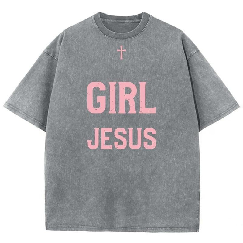Girl Jesus Unisex Washed T-Shirt, Christian Jesus  t shirts, Vintage 90s Graphic Tee Gift Cotton Top Womenswear Bottom...