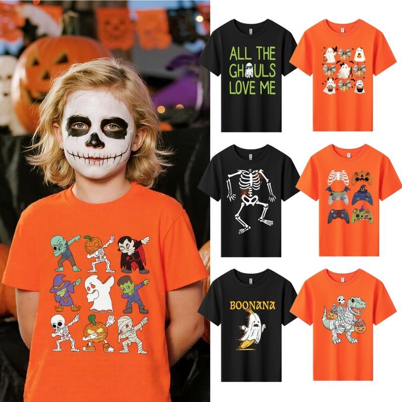 Halloween Boys/Girls Skeleton Zombie Cute Pumpkin Mummy Cotton T-Shirt Kid Halloween costume SpookySeason outfit Hoodie...