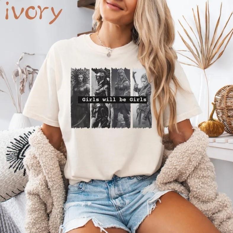 Girls Will Be Girls Shirt, Vintage Medusa Holding Head Shirt, Greek Gods Graphic, Feminism Shirt Hoodie Sweatshirt