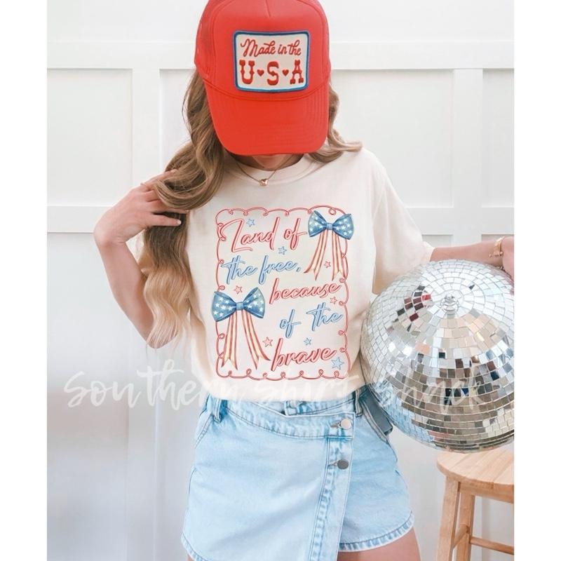 Girly Land of the Free because of the Brave T shirt  | Ivory comfort colors T shirt top Hoodie Sweatshirt | PrintMintTees.com