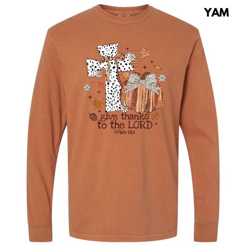 Give Thanks Pumpkin & Cross Long Sleeve Comfort Colors T-Shirt 'NLB' Hoodie Sweatshirt | PrintMintTees.com