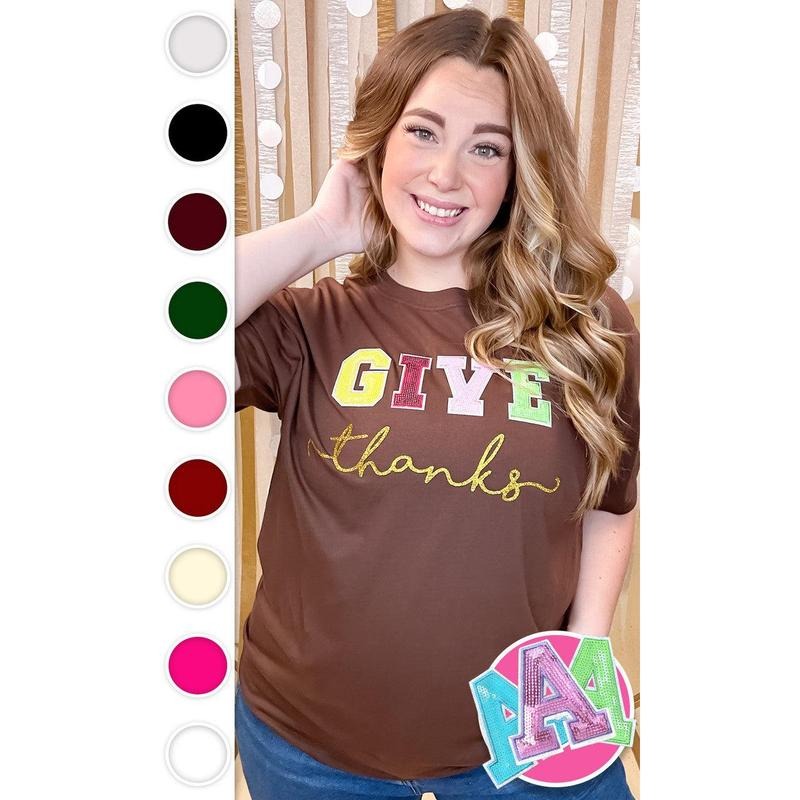 Give Thanks Sequin Graphic T-Shirt Hoodie Sweatshirt | PrintMintTees.com