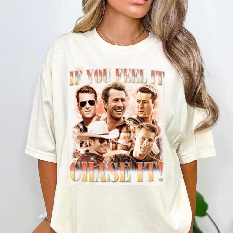 Glen Powell Shirt, If You Feel It Chase It Shirt, Glen Powell Tshirt, Glen Powell Fan Tees, Glen Powell Movies, Glen...