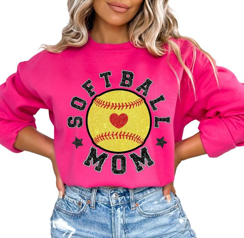 Glitter Softball Mom Sweater, Softball Mama, Faux Embroidery, Unisex Sweatshirt, Gifts For Mom From Children Kids, Long...