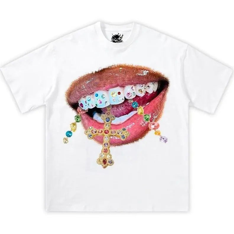 Glossy Jewelry Mouth Shirt Streetwear Y2K Tee Cotton Tee Shirt Opium Hoodie Sweatshirt | PrintMintTees.com