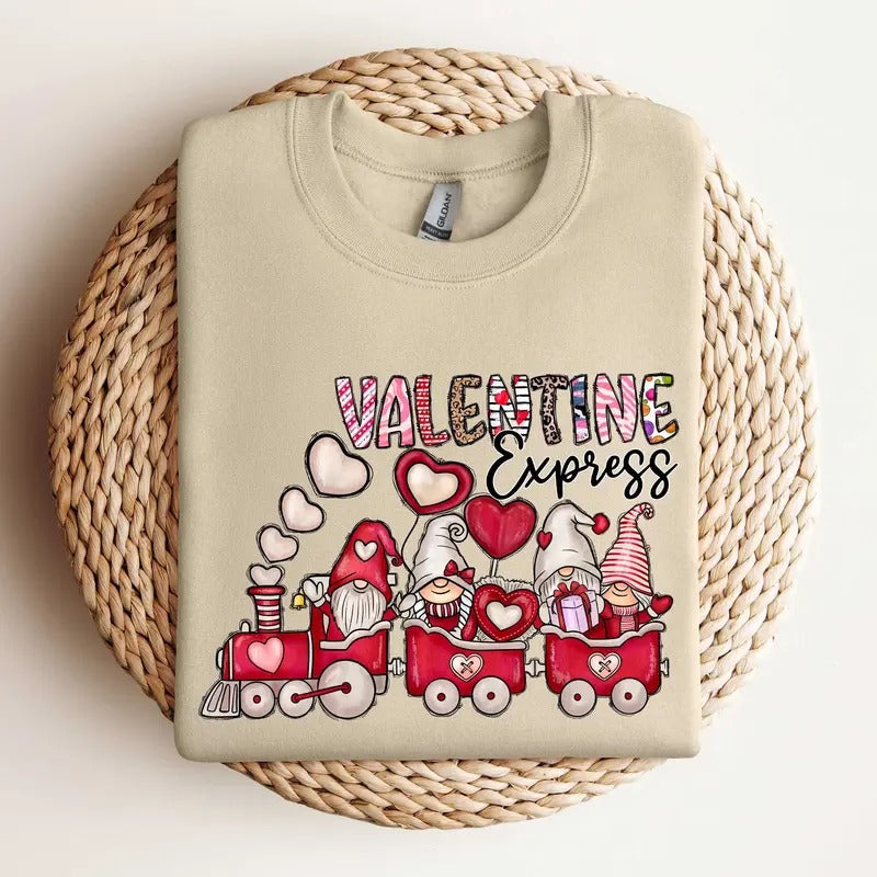 Gnomes Valentines Day Sweatshirt, Gnome Hearts Sweatshirt, Valentines Day Shirts For Women, Cute Gnome Sweatshirt,...