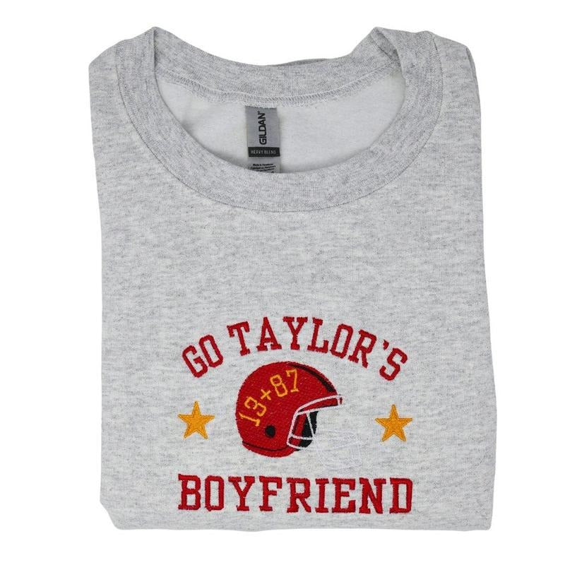 Go Taylor's Boyfriend Embroidered Sweatshirt Fit Womenswear T-Shirts, Hoodie | PrintMintTees.com