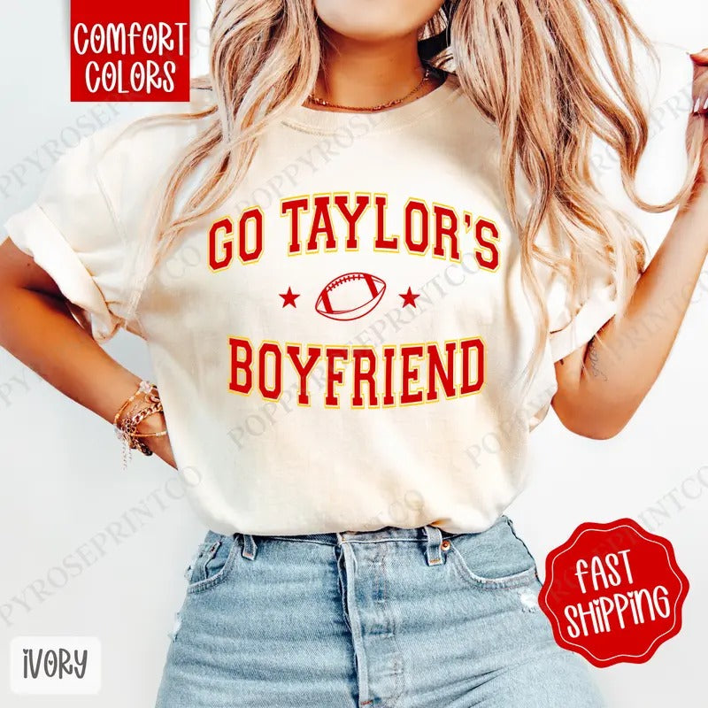 Go Taylor's Boyfriend Shirt Comfort Colors, Women's Football Tee, Fall Womenswear Oversized Crewneck Hoodie, Sweatshirt