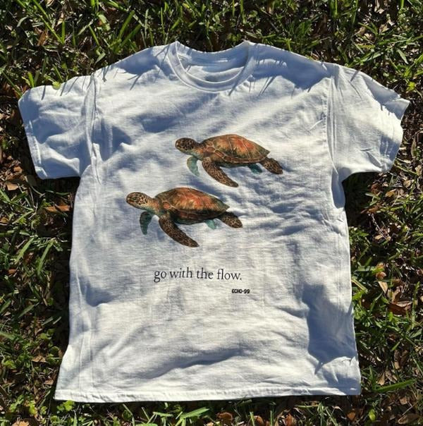 Go With the Flow Turtle T-Shirt, Turtle Shirt, Animal Tee, Gifts Shirt, Unisex Vintage Graphic Tees Gothic Grunge Y2k Emo...