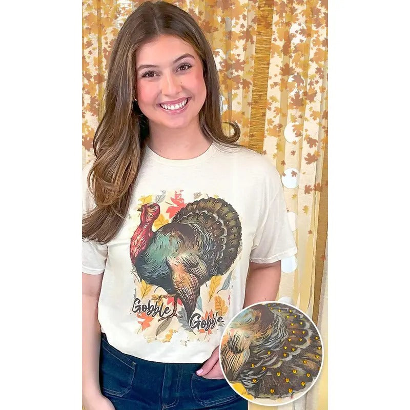 Gobble Gobble Rhinestone Graphic Shirt Hoodie Sweatshirt | PrintMintTees.com