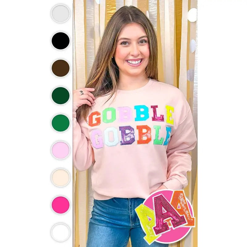 Gobble Gobble Sequin Graphic Sweatshirt Shirt Hoodie | PrintMintTees.com
