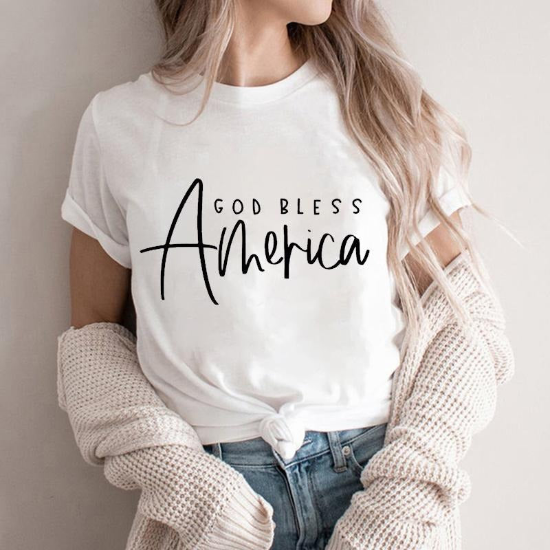 God Bless America T-shirts for Women Clothes Patriotic Tshirts Memorial Day Shirt July 4th Clothes Short Sleeve Clothing...