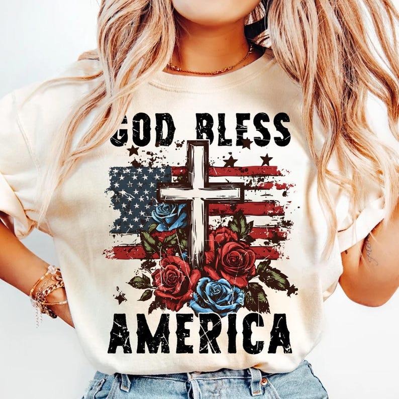 God Bless America t-shirt, Floral 4th of July t-shirt, Jesus 4th of july sweatshirt, Christian t-shirt, bible verse...