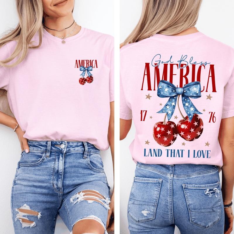 God Bless America, Patriotic, Cherries, USA, Fourth Of July, Comfort Colors T-Shirt, Women's Comfort Colors Tee Hoodie...