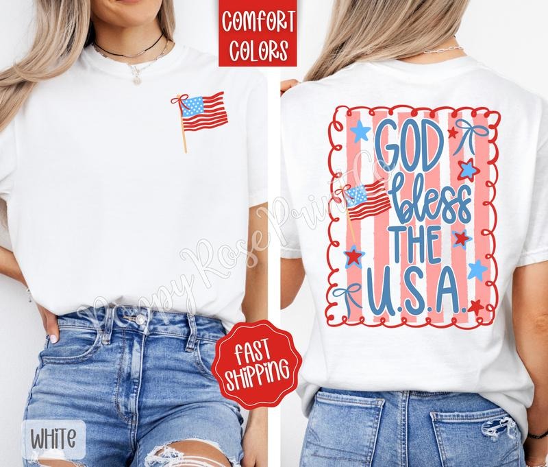 God Bless the USA Shirt Comfort Colors, Cute Patriotic Women's Tee, Trendy Summer Tshirt, Gift for Her Hoodie Sweatshirt