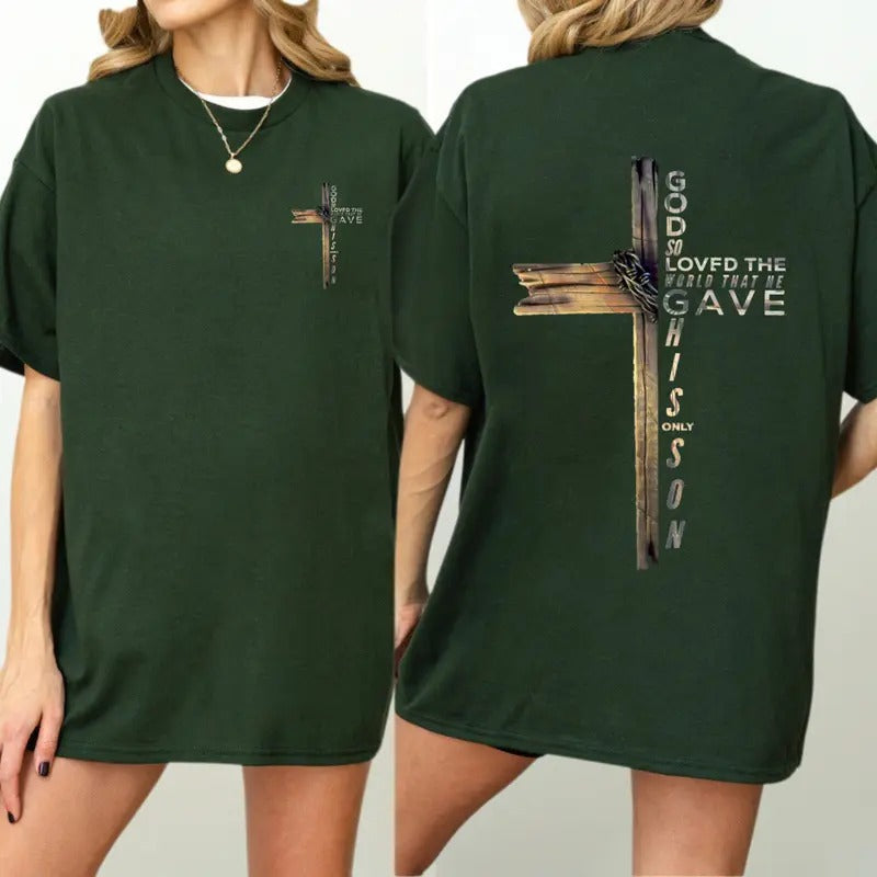 God-Focused Christian T-Shirt - Bold Religious Graphic Featuring John 3:16 Cross Design, Perfect for Faith Enthusiasts...