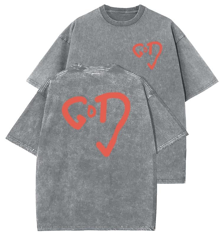God Heart Unisex Washed T-Shirt, Christian t shirts, Vintage 90s Graphic Tee, Gift Top Womenswear Cotton Mineral Color...