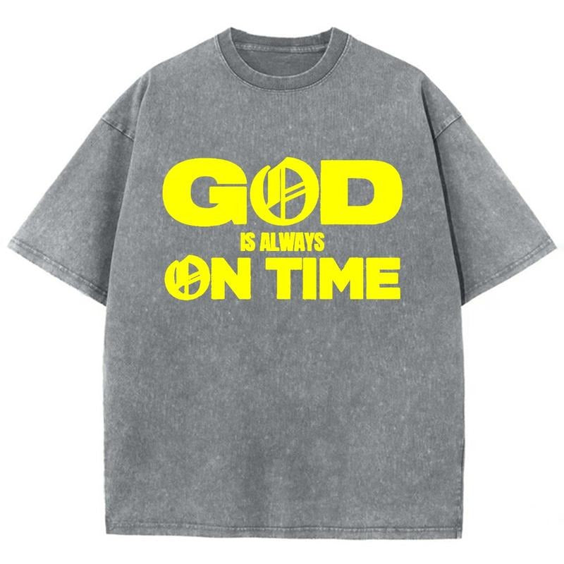 God Is Always On Time Unisex Washed T-Shirt, Christian Tshirts, Christian Jesus  t shirts, Vintage 90s Graphic Tee Gift...