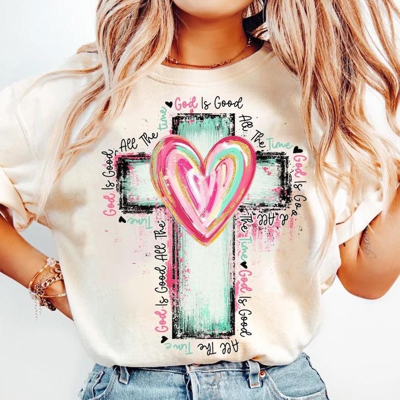 God Is Good All The Time Tshirt, Hand Drawn Cross Shirt, Watercolor Cross T-Shirt, Religious, Christian Tee Top...