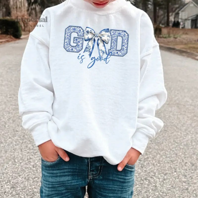 God Is Good Youth Sweatshirt and Kid's Comfort Colors T-Shirt, Christian Youth Crewneck, Faith-Based Kids Pullover, Cozy...