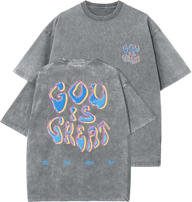 God Is Great Unisex Washed T-Shirt, Christian t shirts, Vintage 90s Graphic Tee, Gift Top Womenswear Cotton Mineral Color...