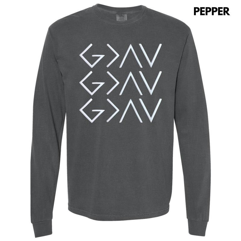 God Is Greater Symbols Puff Long Sleeve Comfort Colors T-Shirt Hoodie Sweatshirt | PrintMintTees.com