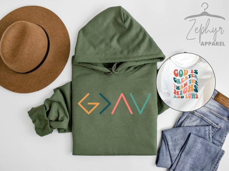 God Is Greater Than The Highs And Lows Sweatshirt, Faith Sweater, Groovy Christian Sweatshirt, God Hoodie, Jesus...