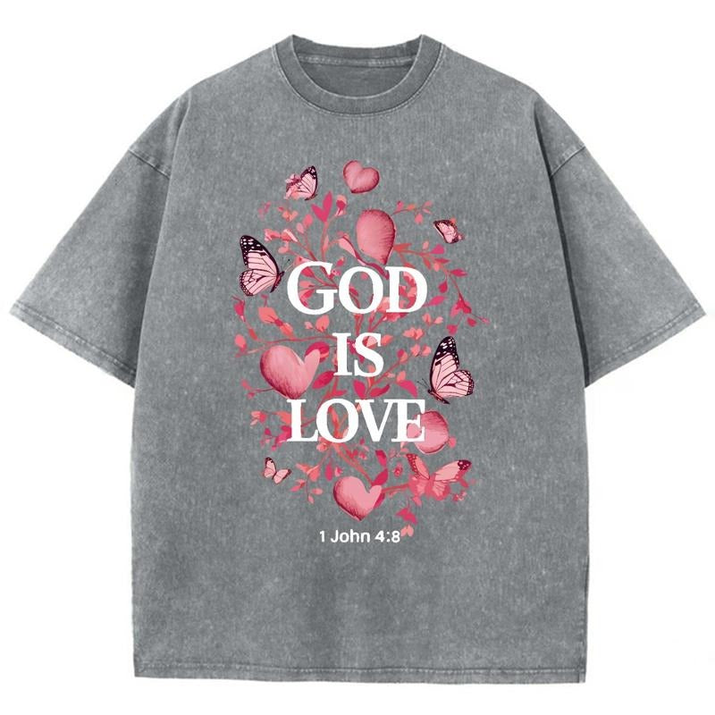 God Is Love Unisex Washed T-Shirt, Christian Tshirt, Vintage 90s Graphic Tee Gift Cotton Top Womenswear, Mineral color...