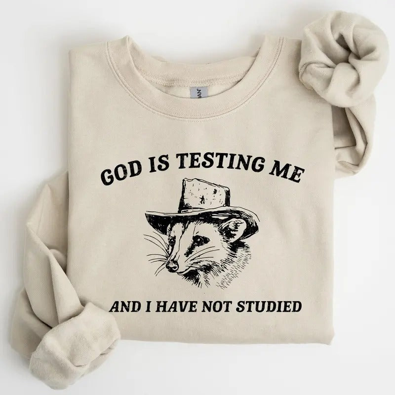 God Is Testing Me, Opossum, Possum, Funny Sweatshirt Shirt Hoodie | PrintMintTees.com