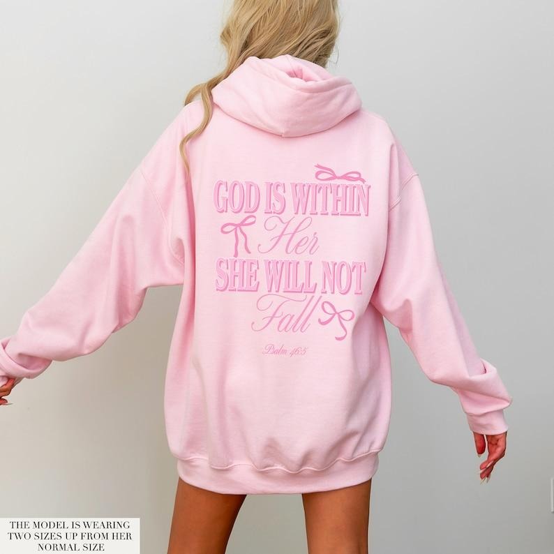 God Is Within Her She Will Not Fall Hoodie Coquette Christian Hoodie Jesus Hoodie Christian Sweatshirt Christian Bible...