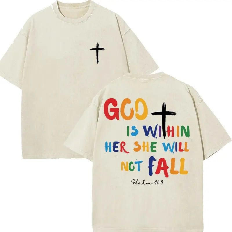 God Is Within Her Unisex Washed T-Shirt, Christian t shirts, Vintage 90s Graphic Tee, Gift Top Womenswear...