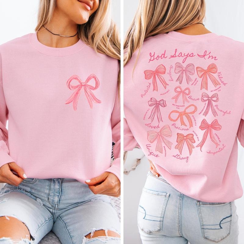 God Says I Am Coquette Bow Sweatshirt,, Coquette Bow Fall Hoodie,Valentine Sweatshirt, Christian Sweatshirt,Trendy Bible...
