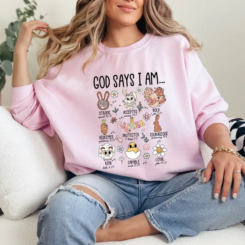 God Says I Am Eatser T-Shirt,  Easter Sweatshirt, Pastel Easter Sweatshirt, Easter Peeps Sweatshirt Hoodie